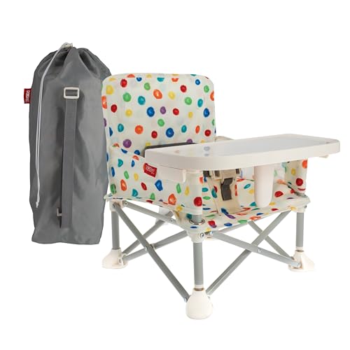 Nuby Pop-Up Booster Seat with Removable Tray - 6+ Months - Portable Booster Seat for Floor Indoor/Outdoor Use - 3-Point Safety Adjustable Straps - Summer Travel Essentials - Multicolor Circles - color: Muli-Color