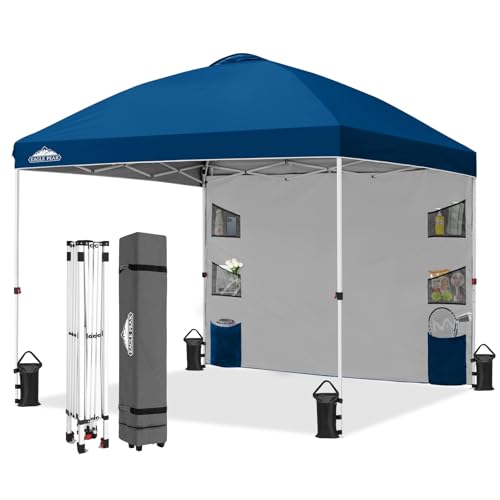 EAGLE PEAK Commercial Canopy 10x10 with Sidewall Storage, Easy OnePerson Setup Pop Up Canopy Tent with Roller Bag, Stakes, Ropes, and Weight Bags, Dark Blue - color: Dark Blue
