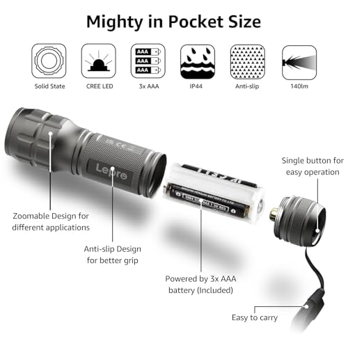 Lighting EVER LED Flashlights High Lumens, Small Flashlight, Waterproof, Adjustable Focus Flash Light for Outdoor, Emergency, Camping, AAA Batteries Included, 2 Pack - color: Gray