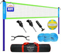 Volleyball Net Outdoor - Portable Volleyball Set for Backyard with Professional Volleyball Net, Wrap Yarn Volleyball and Pump, Boundary Line, Carry Bag - style: Basic-32FT(Blue&Green)