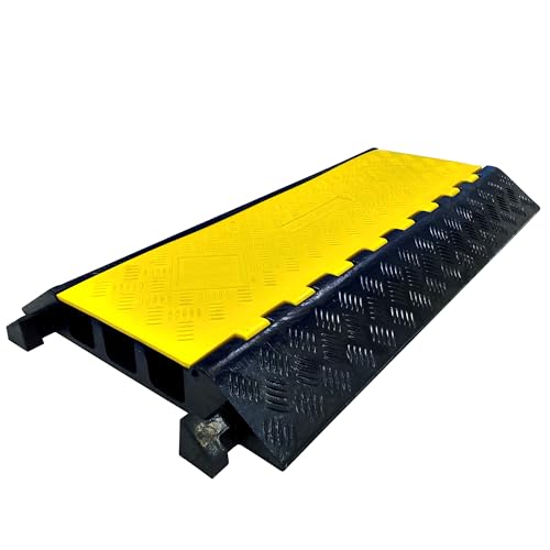 Electriduct 3 Channel Cable Protector Traffic Wire and Hose Ramp Cord Cover 2.125 Inch Channels Heavy Duty 40,000 lbs per Axle - CR600 - Rubber Black Base/Yellow Lid - size: 1 Ramp