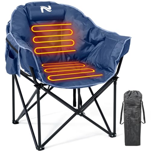 LILYPELLE Oversized Heated Camping Chair, Patio Lounge Chairs with 3 Heat Levels, Portable Folding Heated Chair Round Moon Saucer Folding Lawn Chair Outdoor Chair for Camping, Lounge Patio - color: Dark Blue, style: Heated Moon Chair
