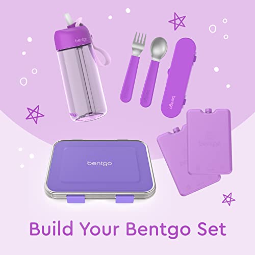 Bentgo Kids Stainless Steel Utensil Set - Reusable Fork, Spoon & Storage Case, PFAS- & BPA-Free, Easy-Grip Handles, Lightweight, Dishwasher Safe, School Lunch, Travel & Outdoors (Purple) - color: Purple