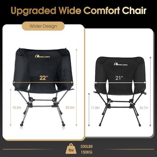 MOON LENCE Portable Camping Chair Plus, Larger & Roomier, Compact and Lightweight Still, Folding Chair for Backpacking & Hiking, 330Lbs Capacity (Black-2pack) - color: Black-2pack