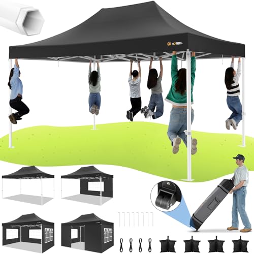 HOTEEL Canopy Tent 10x15 Heavy Duty Pop Up Canopy with Sidewalls, Party Tent with Roller Bag for Event Wedding, Upgraded Commercial Waterproof Instant Canopy, Thick Hexagonal Legs, UPF50+, Black - color: Black, size: 10x15FT (+4 Walls)