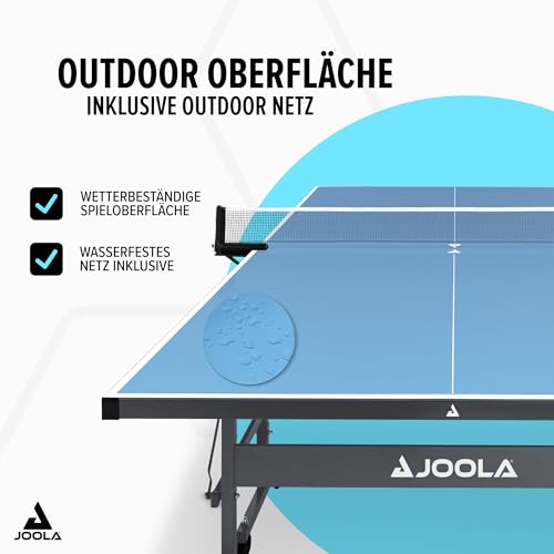 JOOLA Outdoor Table Tennis Table - Multi Use Conference Table Dining Table - Concrete Wood Look Includes Steel Outdoor Ping Pong Net Set & Frame - Hybrid Indoor Outdoor Ping Pong Table - color: Rally Outdoor
