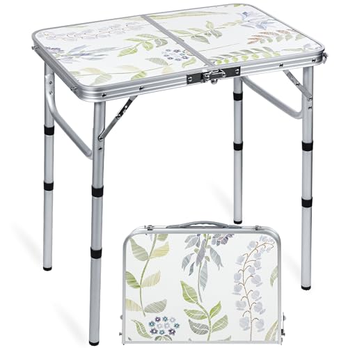 REDCAMP Camping Table 2ft,Portable Picnic Table Adjustable Height Small Card Table Aluminum Foldable Lightweight with Carry Handle for Outdoor Indoor Hiking Camp BBQ Beach - size: 2ft