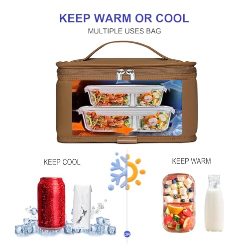 NOL Natural Organic Lifestyle Small Lunch Bag Mini Lunch Box Insulated Lunch Bag for Men/Women Leakproof Cooler Tote Bag Lightweight Nylon Waterproof Lunch Box For Work,Brown - color: Brown, size: Medium(5 Liters)