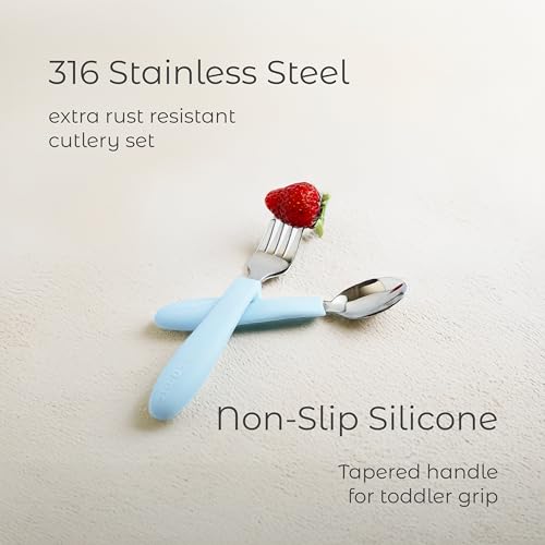 ASOMIC Premium 316 Stainless Steel Toddler Utensils with Silicone Handles & Travel Case, Kids Spoon & Fork Set for Toddler Self Feeding at Daycare, Preschool & School, BPA-Free, Dishwasher Safe - color: Lavender