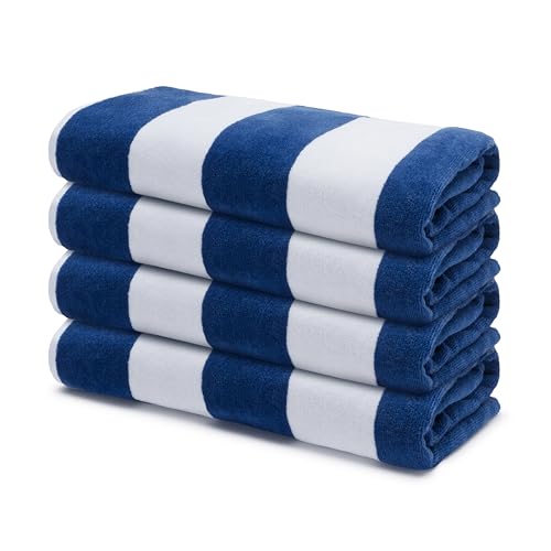 Velour Cabana Beach Towel 4 Pack, 30” x 60” Soft Plush Cotton Pool Towel, Absorbent Quick Dry Travel Towel for Beach, Pool, Spa (Classic Navy) - color: Classic Navy, size: 4 Pack