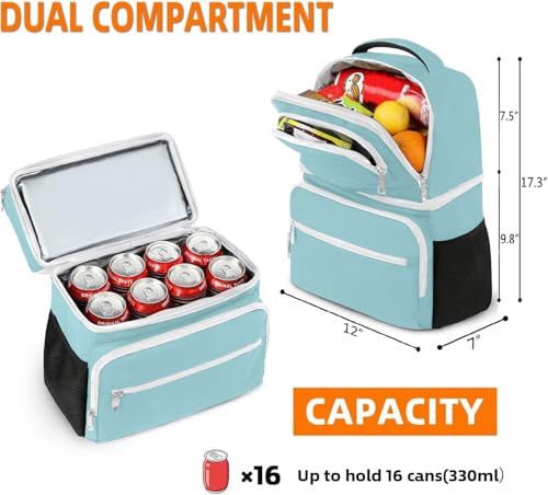 MATEIN Cooler Backpack, 26 Cans Insulated Lunch Backpack for Men Women, Leakproof Double Layer Lunch Cooler Bag Lightweight Soft Lunch Backpack with Cooler Compartment, Beach Camping Hiking Beer Gifts - color: Cyan, size: 26 Cans