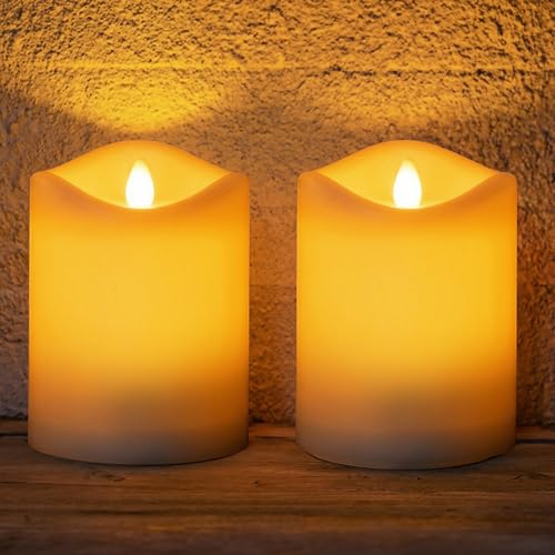 Solar Candles Outdoor Waterproof,Flameless Pillar IP65 Waterproof White Fake Candle,Dusk to Dawn,Solar Powered LED Candles for Patio Yard Table Deck Window Outdoor Lantern Decor,3"x4", Set of 2 - color: D3"xH4", 2 PCS