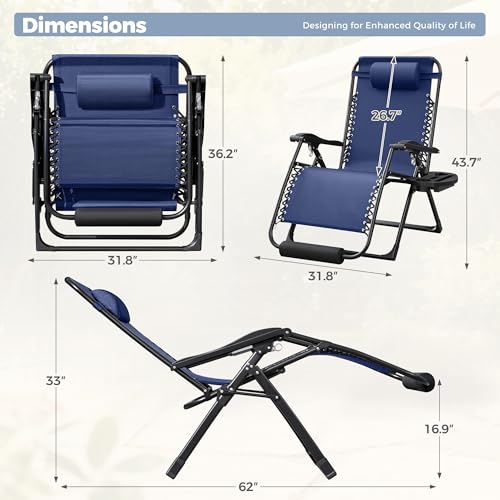 Homall Oversized Zero Gravity Chair, 32In Recliner Lounge Chair with Removable Soft Cushion and Cup Holder, Adjustable Anti Gravity Chair Folding Patio Chairs Padded for Indoor and Outdoor, Blue - color: Blue, size: 1 Set