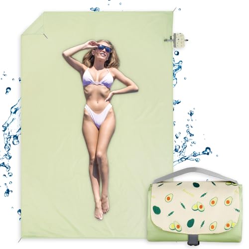 Ainiv Picnic Blanket, Waterproof Beach Blanket with Carry Handle, Foldable Portable Washable Beach Mat Sand-Free, Outdoor Mat in Green for 3-4 People for Camping, Picnic, BBQ - 59 x 83 inches - size: 59 x 83 inches (M for 3-4 People)