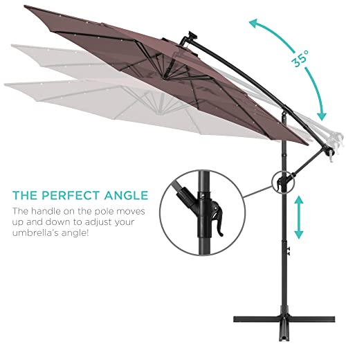 Best Choice Products 10ft Solar LED Offset Cantilever Hanging Market Patio Umbrella, 8 Sturdy Ribs, Easy Adjustment - Deep Taupe - color: Deep Taupe, size: Offset