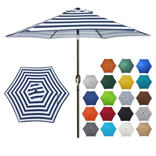 Blissun 7.5 ft Patio Umbrella, Yard Umbrella, Outdoor Market Umbrella with Push Button Tilt Crank (Blue&White) - color: Blue & White stripe
