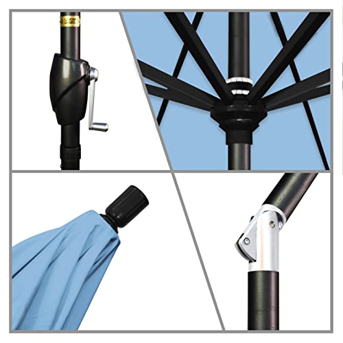 California Umbrella GSPT908302-5410 9' Round Aluminum Market, Crank Lift, Push Button Tilt, Black Pole, Sunbrella Air Blue - color: Air Blue
