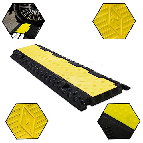CXRCY Cable Ramp 2 Pack of 3 Channel PVC Rubber Cable Protector, 44000lbs Capacity Heavy Duty Speed Bumps Hose Cord Protector Ramps for Wire Hose Pipe Hider Driveway Outdoor - size: 2 Pack 3 Channel