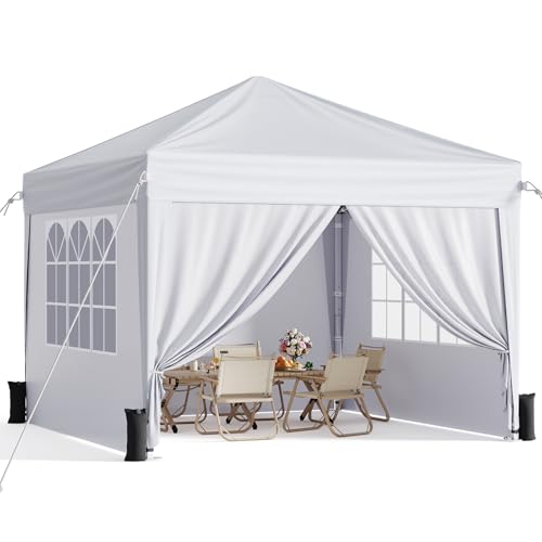 10x10 Pop Up Canopy with Sidewalls, Instant Portable Canopy Tent with Carry Bag for Commercial Events, Camping, Parties - White - color: White
