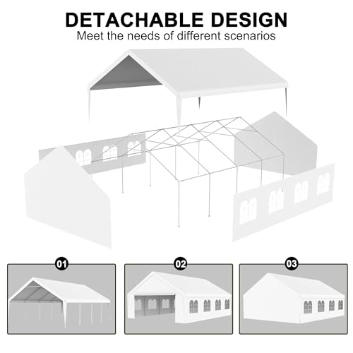 20x26 Carport Heavy Duty Party Tent with Removable Sidewalls Outdoor Storage Shelter Portable Garage with All Season Tarp, Canopy for Backyard Barbecues Parties Weddings - size: 20x26 FT