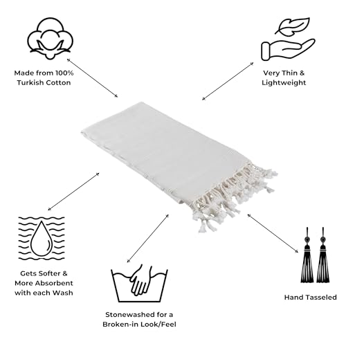 InfuseZen Stonewashed Turkish Bath & Beach Towel –100% Organic Turkish Cotton - Soft, Lightweight, Absorbent - Quick Dry, Sand Free - Pool, Shower, Travel - Peshtemal, Hammam Spa Towel - Off White - color: Almost White