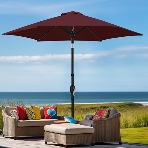 Yaheetech 2 Pack 9FT Outdoor Patio Umbrella Outdoor Table Umbrella w/Push Button Tilt & Crank, Yard Sun Shade UV Protection Waterproof for Pool, Market, Terrace, Beach, Outdoor Restaurant, Burgundy - color: Burgundy, size: 9FT