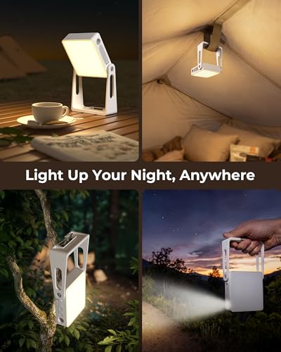 PopoIron LED Camping Lantern, 4000mAh Camping Lights with 3 Colors and Dimmable Brightness, 2-in-1 Flashlight & Emergency Indoor Lantern for Home Power Outages Camping Hiking Hurricane - color: White-1P