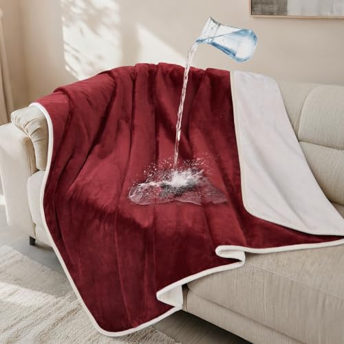 LOOBANI Waterproof Dog Blanket for Couch: Reversible Flannel Bed Blanket for Medium Large Dogs Liquid Proof, Soft Throw Blanket Couch Cover Protector for Sofa, Crate, Travel, Picnic, 50" x 60", Red - color: Red, size: 50" x 60"