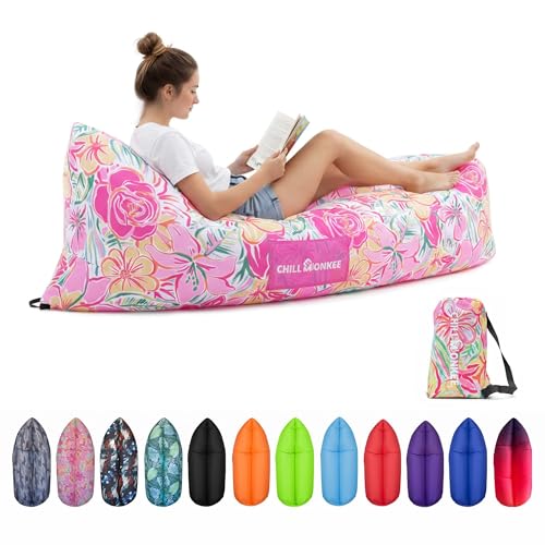 Portable Inflatable Lounger for Beach & Camping – Self-Inflating Air Couch, Beach Sofa, and Outdoor Lounge Chair for Relaxation and Comfort - color: Pink Lily