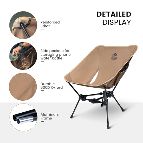 ONETIGRIS Tigerblade Camping Chair, Lightweight Folding Backpacking Hiking Chair, Compact Portable 330 lbs Capacity - color: Coyote Brown