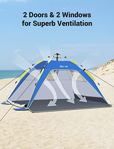Glymnis Pop Up Beach Tent Sun Shade Shelter for 3-4 Person with UPF 50+, Lightweight & Easy Setup, Vent Windows & Zippered Door, Extended Floor Family Instant Beach Tent - color: Dark Blue