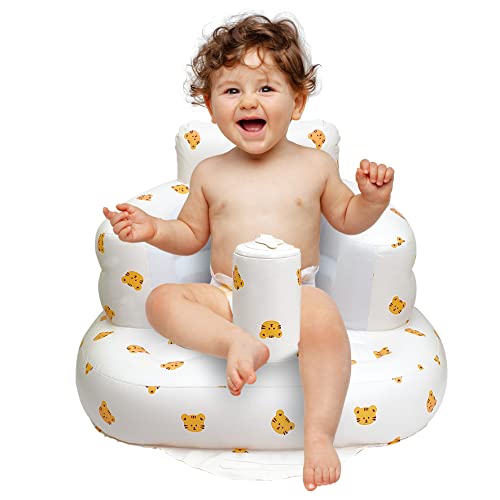 AirSwim Inflatable Baby Chair, Inflatable Baby Seat for Babies 3 Months and Up, Summer Blow Up Chair with Built in Air Pump, Bumbo Seat for Learning to Sit, Palying, Camping, Tiger - color: Tiger