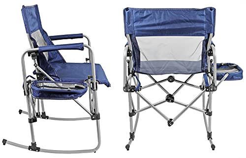 Zenithen Portable Outdoor Rocking Director's Folding Chair with Side Table Perfect for Sporting Events, Outdoor Activities, Camping, Patio Furniture, and Relaxing, Navy - color: Navy