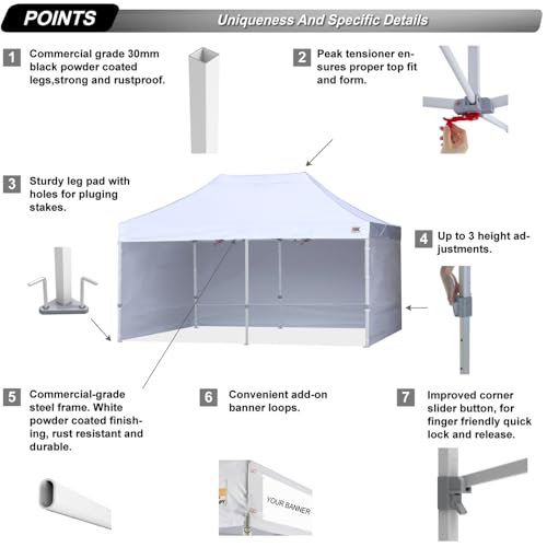 ABCCANOPY Easy Pop Up Canopy Tent with Sidewalls 8X16 Commercial -Series, White - color: White, size: 8X16