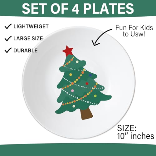 Naozinebi 4 Set 10 Inch Christmas Tree Plates Melamine Christmas Dinnerware Set Reusable Xmax Holiday Melamine Plate Dishwasher Creatively Drop Resistant Cute Plastic Dish - style: Christmas Tree