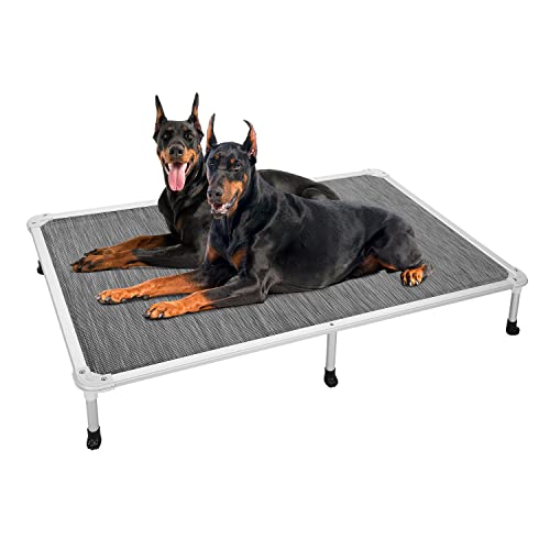 Veehoo Chew Proof Elevated Dog Bed - Cooling Raised Pet Cot - Silver Aluminum Frame and Durable Textilene Mesh Fabric, Unique Designed No-Slip Feet for Indoor or Outdoor Use, Black Silver, XX Large - color: Black Silver, size: 59.0"L x 37.5"W x 9.0"Th