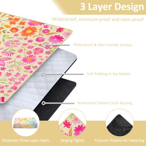 Floral Picnic Blankets Waterproof Foldable, 80″X80″ Extra Large Picnic Mat Boho Outdoor Blanket for Grass, Cute Packable Beach Blanket Sandproof Picnic Accessories for Camping Music Festival Park Lawn - color: B02, size: 6'8" X 6'8" (Square)