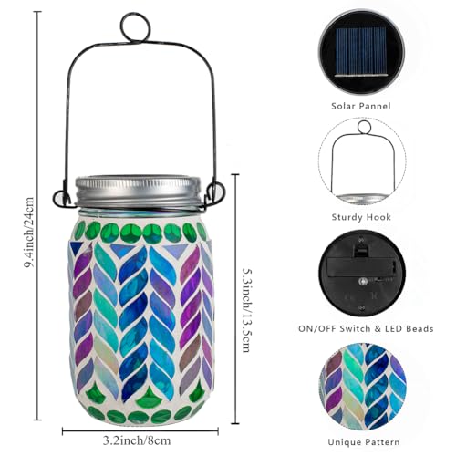 Stargarden Mosaic Solar Lantern ,Waterproof Outdoor Hanging Jar Lights, Mosaic Lights Solar Garden Decor for Patio Pathway Yard - color: Colorful Leaf