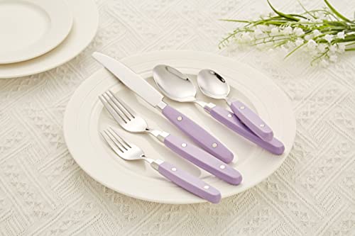 ANNOVA Silverware Set, Retro/Rivet Colorful Stainless Steel Tableware Kitchen Flatware Set Utensils, Includes Dinner Knives, Forks, Spoons, Salad Forks & Dessert Spoons (Lilac, 20 Pieces) - color: Lilac, size: 20 Pieces