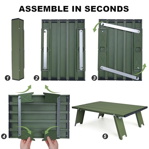 Small Folding Camping Table, Ultralight Portable Mini Beach Table with Carry Bag, Compact Low Side Picnic Tables Aluminum for Beach Camping, Green - color: Green