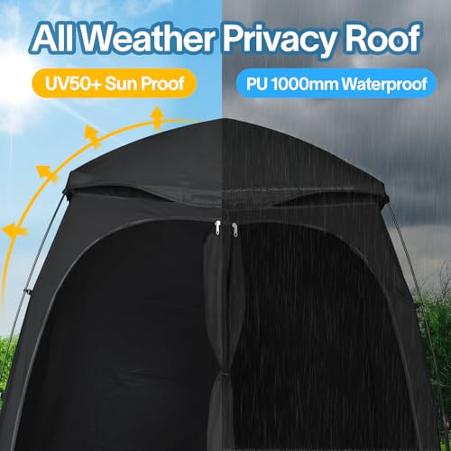 EighteenTek® Upgraded Shower Tents with Hub, Camping Privacy Tent, 2-Room Privacy Shelter with Floor & Dual Doors, Portable Camping Toilet & Changing Tent, 83" x 47" x 77.6"H - color: Black, size: 83"l X 47"w X 78"h