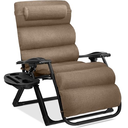 Best Choice Products Oversized Zero Gravity Chair, Folding Outdoor Patio Recliner, XL Anti Gravity Lounger w/Removable Cushion, Cup Holder, Side Tray, 350lb Capacity - Taupe - color: Taupe