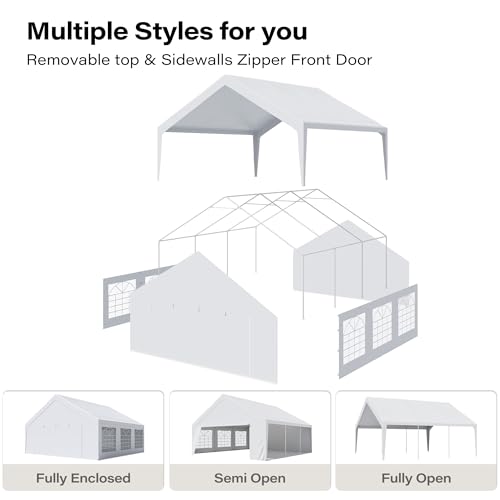 LAUSAINT HOME 20x20 Party Tent, Heavy Duty Waterproof Canopy with Removable Sidewalls & Roll-Up Door, Large White Event Shelter with Steel Frame for Wedding, Backyard, BBQ, Camping, for 25–50 People - size: 20x20
