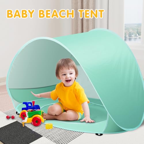 Baby Beach Tent Pop Up Beach Tents Baby Tent for Beach, Portable Shade Pool UV Protection Sun Shelter for Infant - color: Green
