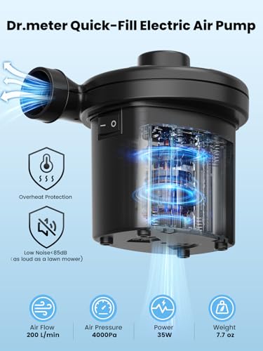 Dr.meter Air Mattress Pump, 3 Ways Powered Portable Electric Air Pump with 3-Nozzle AC 110V, DC 12V, Battery Operated Quick-Fill Inflator Deflator for Inflatable Pool Float Air Bed Boat Swimming Ring - style: HT-401