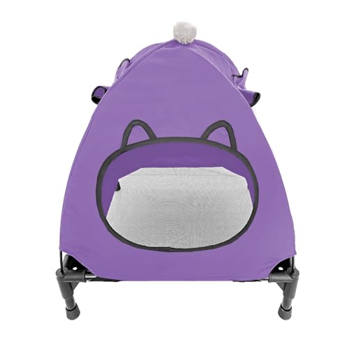 Pozico Elevated Pet Bed with Breathable Mesh for Small Cat and Dog, Raised Cooling Pet Cot for Puppy and Kitty, 18.9x18.9 inch (Purple Bed with Canopy) - color: Purple Bed with Canopy