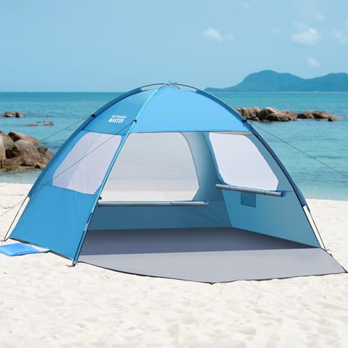 OutdoorMaster Beach Tent for 3/4/6/8 Person - Easy Setup Sun Shade Shelter, Portable Beach Shade Sun Canopy with UPF 50+ UV Protection, Removable Skylight Family Size - color: Blue, size: 4 Person
