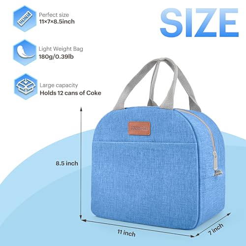 Lunch Bag for Women & Men Adult Insulated Lunch Box, Small Leakproof Cooler Food Lunch Containers Reusable High Capacity Lunch Tote Bags for Work, Travel, Outdoor (Blue) - color: Blue