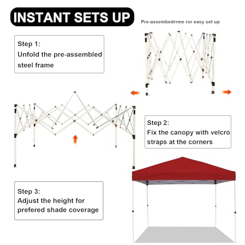 Northroad 8X8 FT Pop Up Canopy, Outdoor Instant Canopy Tent w/Carrying Bag, Portable Gazebo Shelter for Wedding Party,Commercial Event,Patio,Garden,Beach -Red - color: Red, size: 8x8