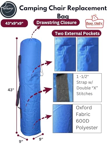 Replacement Bag for Folding Camping Chair, Portable Camp Chair, Hammock, Yoga Mat, Umbrella, Tents, Tripods, Fishing Poles - 420D Oxford Polyester Fabric - color: Blue, size: Large 43"x9"x9" (600D)